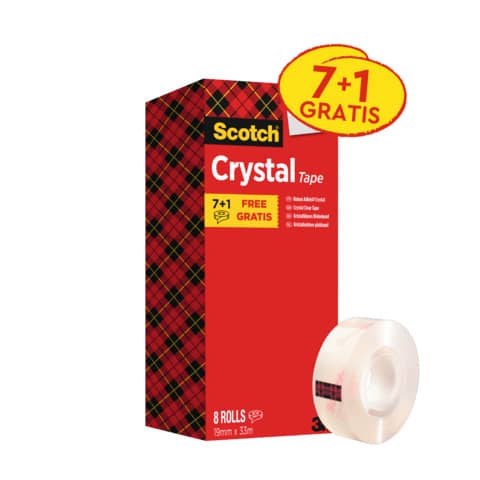 Nastro adesivo Scotch® Crystal 600 supertrasparente 19 mm x 33 mt Value Pack 7+1 GRATIS - 6-1933R8
